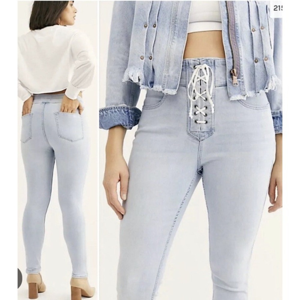 Free People We The Free Curvy  Black Lace Up‎ Skinny Jeans 29